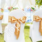 50 vnt. elastingų kėdžių kaspinų – Auksinės spandekso juostos su dekoratyvinėmis kilpomis šventėms ir renginiams - Image 7