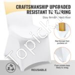 30 vnt. baltų kėdžių užvalkalų su auksiniais kaspinais – Elastingi spandekso užvalkalai sulankstomoms kėdėms šventėms ir pokyliams - Image 4