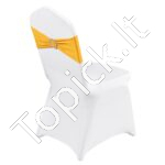 30 vnt. baltų kėdžių užvalkalų su auksiniais kaspinais – Elastingi spandekso užvalkalai sulankstomoms kėdėms šventėms ir pokyliams - Image 8