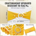 50 vnt. auksinių ir baltų elastingų kėdžių užvalkalų – Spandekso užvalkalai su kaspinais sulankstomoms kėdėms - Image 2