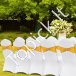 50 vnt. auksinių ir baltų elastingų kėdžių užvalkalų – Spandekso užvalkalai su kaspinais sulankstomoms kėdėms - Image 7