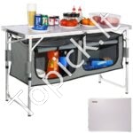 Nešiojama stovyklavimo virtuvė su spintele ir dėklu – sulankstoma lauko virtuvėlė su reguliuojamomis lentynomis