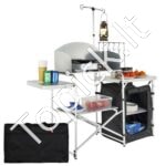 Sulankstomas stovyklavimo virtuvės stalas su spintele ir vėjui atspariu skydeliu – nešiojamas gaminimo sprendimas lauke