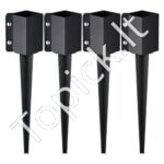 4 vnt. žemės smaigai – 113 x 113 x 610 mm, metaliniai, juodi, stulpų montavimui