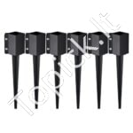 6 vnt. žemės smaigai – 113 x 113 x 610 mm, metaliniai, juodi, tvoros stulpams (6 poros)