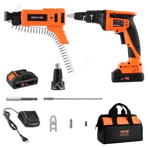 us2FGQLSQWSLF000GSWBRV22Fgoods_img-v12Fdrywall-screw-gun-m100-1.2.jpg 20V Max Akumuliatorinis Suktukas su Automatinio Tiekiamojo Mechanizmu – 4200 aps./min, 2 Akumuliatoriai, Įkroviklis, Diržo Sagtis ir Įrankių Krepšys - Image 1