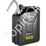 Juodas metalinis degalų kanistras 20 L – Su lanksčiu piltuvu, tinka automobiliams ir technikai