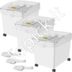 Maisto Produktų Laikymo Talpos su Ratukais – 3 vnt. x 40L, Mobilūs Konteineriai Biriai Produkcijai