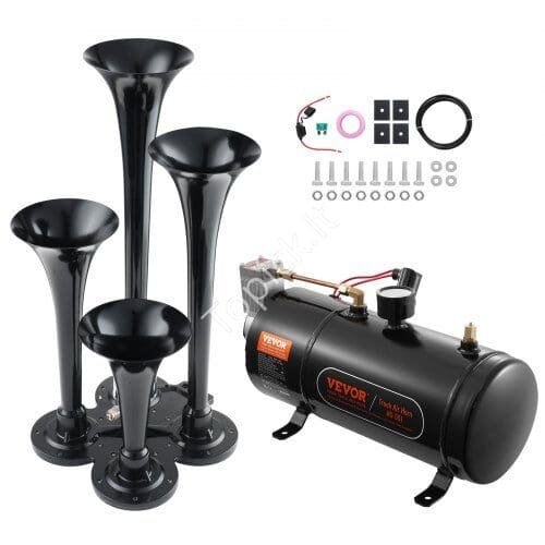 us2FQLBYCQGTZ3L1Y5P6PV92Fgoods_img-v12Ftruck-air-horn-m100-1.2.jpg 4 trimitų oro signalų rinkinys su 3L kompresoriaus sistema | 12 V | 150 dB galingumas - Image 1