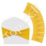 100 vnt. auksinių elastingų kėdžių kaspinų su apvalia sagtimi – Spandekso dekoratyvinės juostos šventėms ir pokyliams