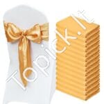 50 vnt. elastingų kėdžių kaspinų – Auksinės spandekso juostos su dekoratyvinėmis kilpomis šventėms ir renginiams