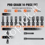 14 dalių šarnyrinių smūginių galvučių rinkinys, 3/8 colio pajungimas, 360° pasukamas - Image 2