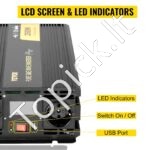 2500 W grynos sinusoidės keitiklis 12 V → 230 V su LCD ekranu ir integruota apsauga - Image 3