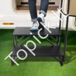 2 pakopų laiptai su turėklu kemperiui ar priekabai – Sustiprintas plienas, neslystantys žingsniai, iki 200 kg talpa - Image 7