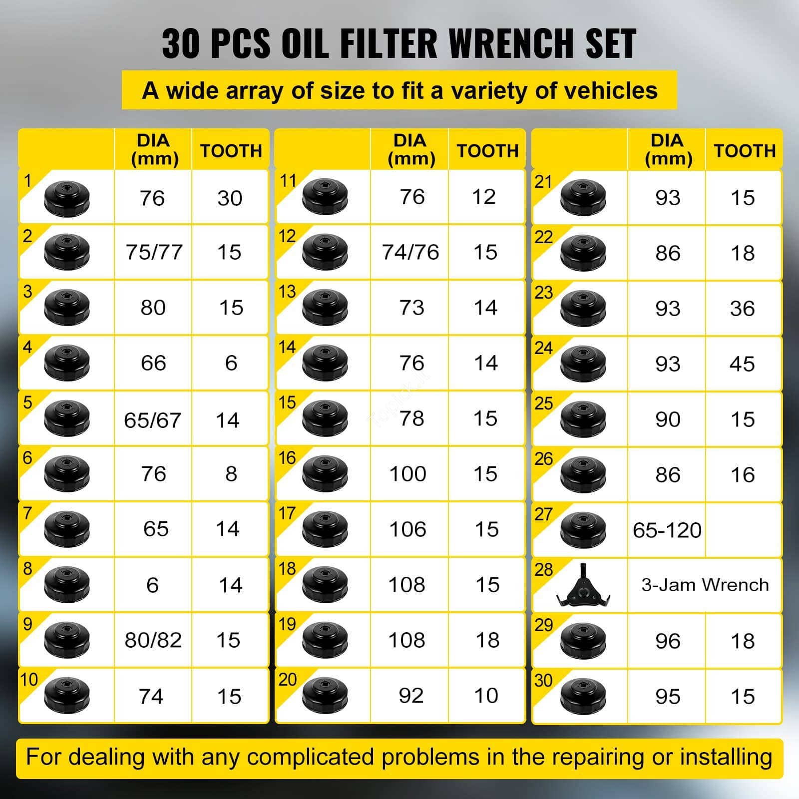 30 dalių alyvos filtro raktų rinkinys – 3/8" su galvutėmis ir dėklu - Image 3