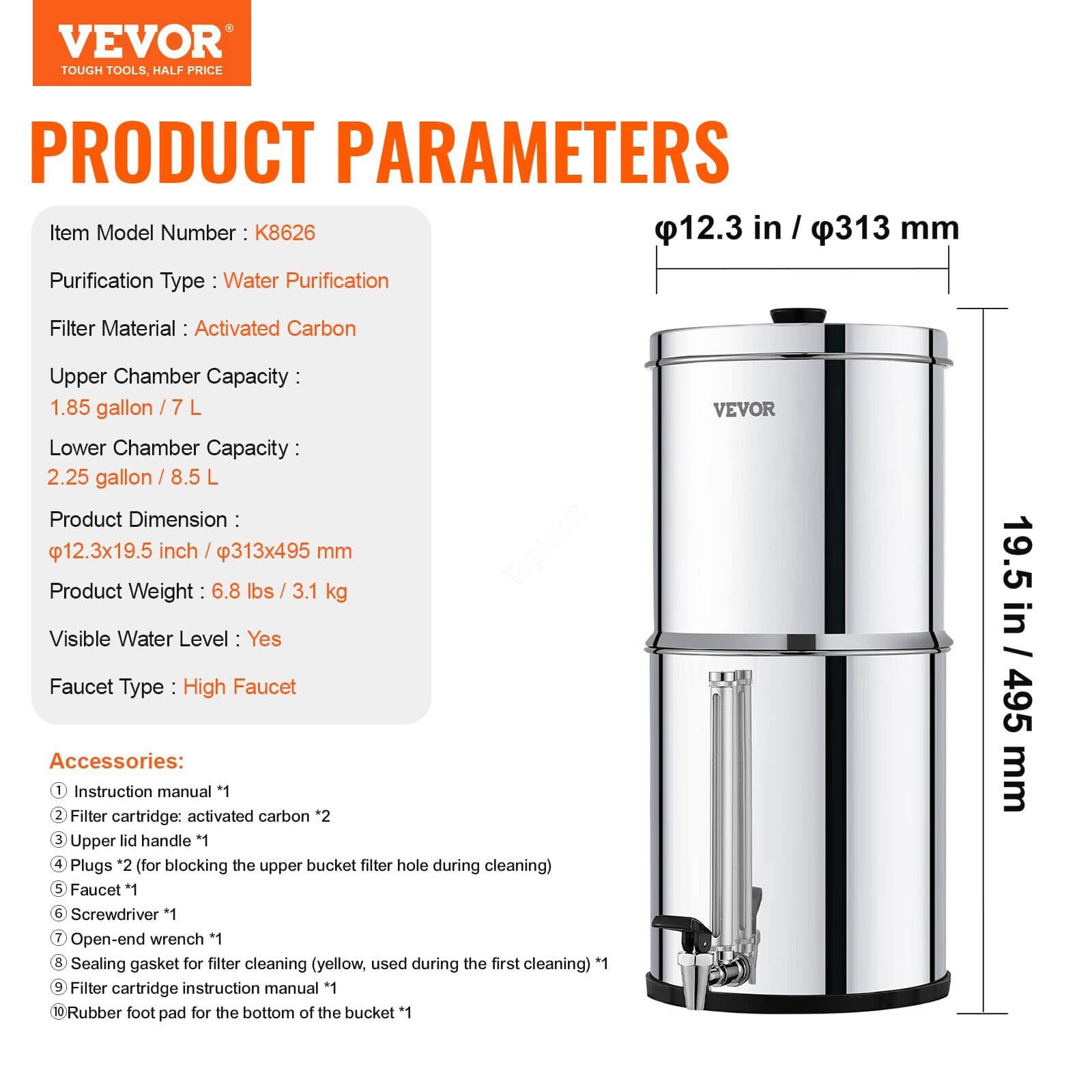 Gravitacinis vandens filtras - 7,8 L + 8,5 L - Image 3