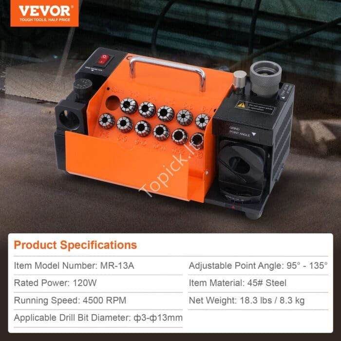 Grąžtų galandinimo staklės 3–13 mm | 120 W, 4500 aps./min, reguliuojamas kampas 95–135° - Image 5