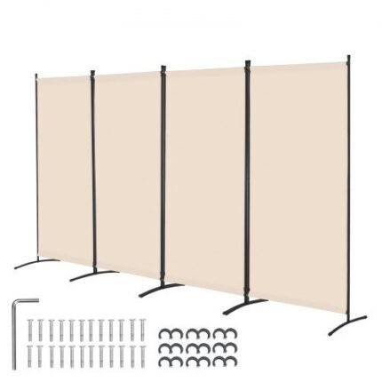 4 dalių sulankstoma balta/beige pertvara - 346,4 × 184 × 52 cm