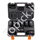 9 dalių smūginis galvučių rinkinys su terkšle ir antgaliais, 1/2 colio, metriniai dydžiai