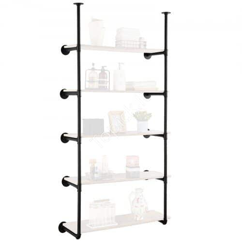 us2FJSGZWJYGWMBHDL9HWV02Fgoods_img-v12Fpipe-shelves-m100-1.2.jpg Juodas industrinio stiliaus sieninis lentynų rinkinys – 5 lygiai (30 cm gylis) - Image 1