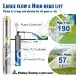 1100 W giluminė panardinamoji siurbimo pompa – 190 l/min, 57 m pakėlimo aukštis - Image 7