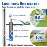 1500 W nerūdijančio plieno giluminė panardinamoji siurbimo pompa – 9,8 m³/h (~163 l/min) srautas ir iki 108 m pakėlimo aukštis - Image 7