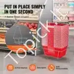 20 Vnt RAUDONŲ Pirkinių KREPŠELIŲ Rinkinys su Stovu | 21L Talpa, Bendra Svoris 11.14 kg - Image 4