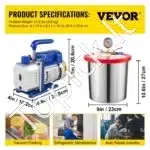 3 CFM Vakuuminis Siurblys su 12 L Nerūdijančio Plieno Vakuumine Kamera – 85 l/min, 1/4 AG - Image 3