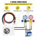 4.8 CFM (136 l/min) Vakuuminė pompa su slėgio manometru, 5 Pa vakuumu ir 0–800 psi manometru - Image 5