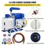 4.8 CFM (136 l/min) Vakuuminė pompa su slėgio manometru, 5 Pa vakuumu ir 0–800 psi manometru - Image 7