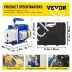 4.8 CFM (136 l/min) Vakuuminė pompa su slėgio manometru, 5 Pa vakuumu ir 0–800 psi manometru - Image 3