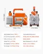 4,5 CFM Vakuuminis Siurblys su Manometru – 150 W, 5 Pa galutinis vakuumas, R22, R134a, R410a Suderinamumas - Image 3