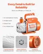 4,5 CFM Vakuuminis Siurblys su Manometru – 150 W, 5 Pa galutinis vakuumas, R22, R134a, R410a Suderinamumas - Image 4