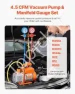 4,5 CFM Vakuuminis Siurblys su Manometru – 150 W, 5 Pa galutinis vakuumas, R22, R134a, R410a Suderinamumas - Image 8
