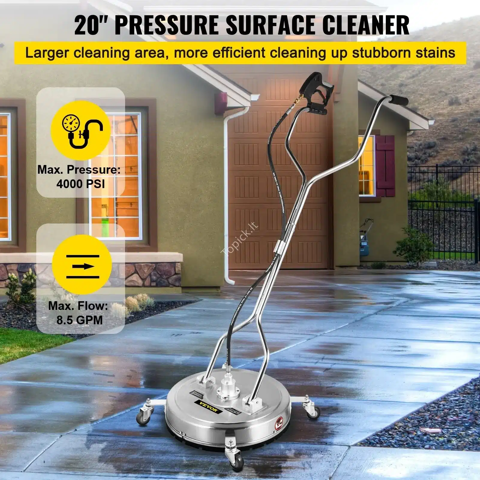 51 cm plokščias valymo antgalis aukšto slėgio plovimo įrenginiams – 4000 PSI, su ratukais (4) 51 cm plokščias valymo antgalis aukšto slėgio plovimo įrenginiams – 4000 PSI, su ratukais - Image 8