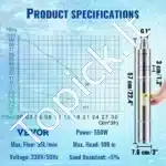 550 W giluminė panardinamoji siurbimo pompa – 35 l/min / 108 m pakeliamasis aukštis - Image 3