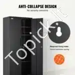 5‑lentynų rakinama metalo spinta su magnetinėmis durimis ir ratukais – 90 × 40 × 190 cm, iki 90 kg apkrova lentynai, juoda - Image 5