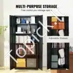 5‑lentynų rakinama metalo spinta su magnetinėmis durimis ir ratukais – 90 × 40 × 190 cm, iki 90 kg apkrova lentynai, juoda - Image 7