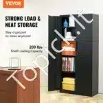 5‑lentynų rakinama metalo spinta su magnetinėmis durimis ir ratukais – 90 × 40 × 190 cm, iki 90 kg apkrova lentynai, juoda - Image 8