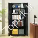 5‑lentynų rakinama metalo spinta su magnetinėmis durimis ir ratukais – 90 × 40 × 190 cm, iki 90 kg apkrova lentynai, juoda - Image 2