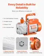 6 CFM Dviejų Pakopų Vakuuminis Siurblys – 0,05 mbar galutinis vakuumas, 170 l/min oro srautas, 1720 rpm greitis, R22, R134a, R410a suderinamumas - Image 5