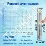 750 W giluminė panardinamoji vandens siurbimo pompa – 105 l/min srautas ir 62 m pakėlimo aukštis - Image 3