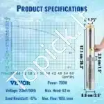750W giluminė panardinamoji siurbimo pompa – 105 l/min, 62 m aukštis - Image 3