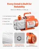 9 CFM (255 l/min) Dviejų Pakopų Vakuuminis Siurblys – 750 W, 0,2 Pa galutinis vakuumas, R22, R134a, R410a suderinamumas - Image 5