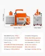 9 CFM (255 l/min) Dviejų Pakopų Vakuuminis Siurblys – 750 W, 0,2 Pa galutinis vakuumas, R22, R134a, R410a suderinamumas - Image 3