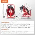 Automatinė vamzdžių valymo mašina 220V | 15 m x 9,5 mm spiralinė viela | Kompaktiškas kanalizacijos valiklis su automatine vielos įvorka - Image 3