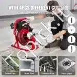 Automatinė vamzdžių valymo mašina 220V | 15 m x 9,5 mm spiralinė viela | Kompaktiškas kanalizacijos valiklis su automatine vielos įvorka - Image 5