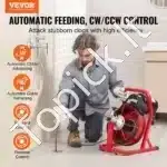 Automatinė vamzdžių valymo mašina 220V | 15 m x 9,5 mm spiralinė viela | Kompaktiškas kanalizacijos valiklis su automatine vielos įvorka - Image 8