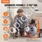 Automatinė vamzdžių valymo mašina su ratais | 22,86 m x 12,7 mm plieninė spiralinė viela | Profesionalus kanalizacijos valiklis 220V - Image 8