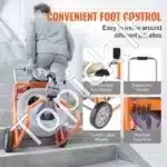 Automatinė vamzdžių valymo mašina su ratais | 22,86 m x 12,7 mm plieninė spiralinė viela | Profesionalus kanalizacijos valiklis 220V - Image 4